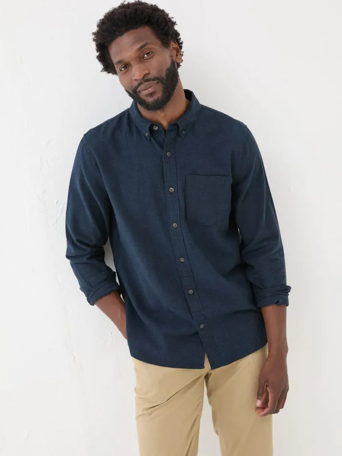 Men Shirts Fat Face Blue Navy Long Sleeve Oxlow Plain 100 Cotton Shirt