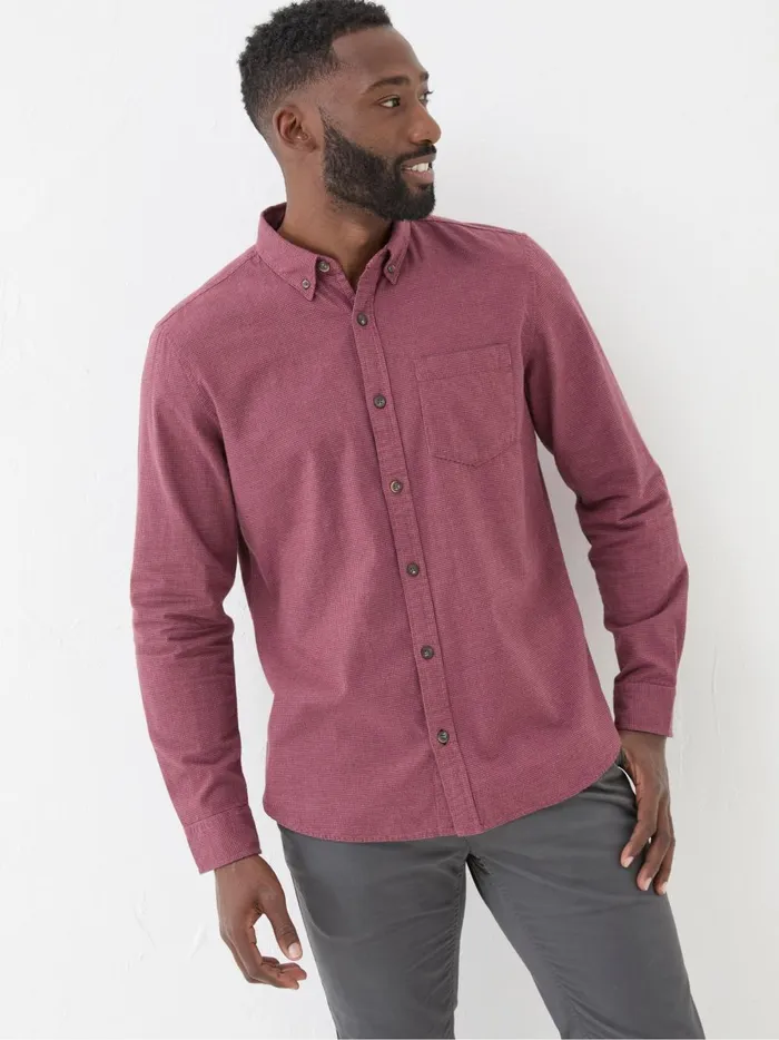 Men Shirts Fat Face Burgundy Red Tadlow Puppytooth Shirt