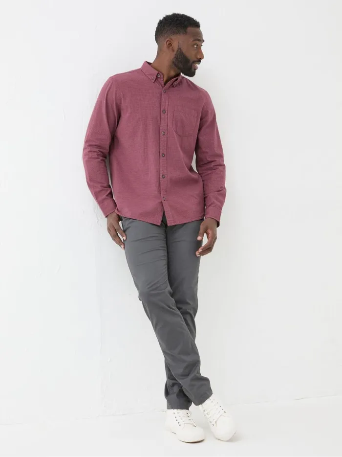 Men Shirts Fat Face Burgundy Red Tadlow Puppytooth Shirt