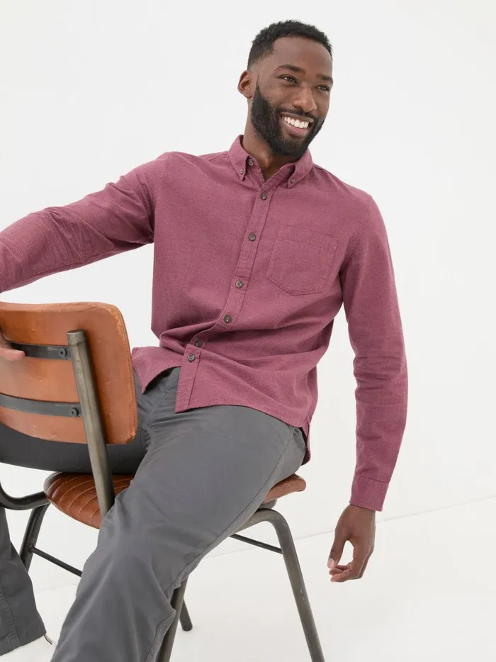 Men Shirts Fat Face Burgundy Red Tadlow Puppytooth Shirt
