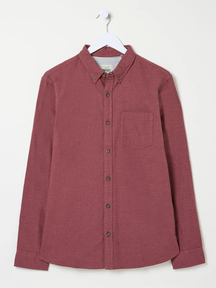 Men Shirts Fat Face Burgundy Red Tadlow Puppytooth Shirt