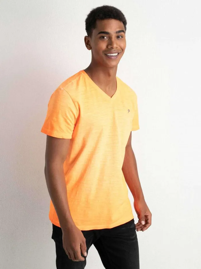 Men TShirts Petrol Industries Marl VNeck TShirt Shocking Orange