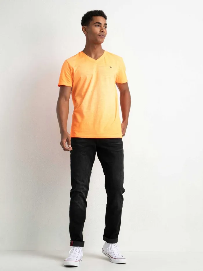 Men TShirts Petrol Industries Marl VNeck TShirt Shocking Orange