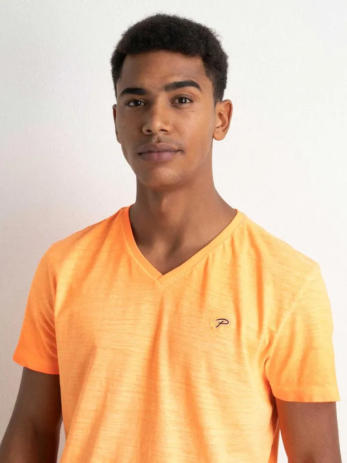 Men TShirts Petrol Industries Marl VNeck TShirt Shocking Orange