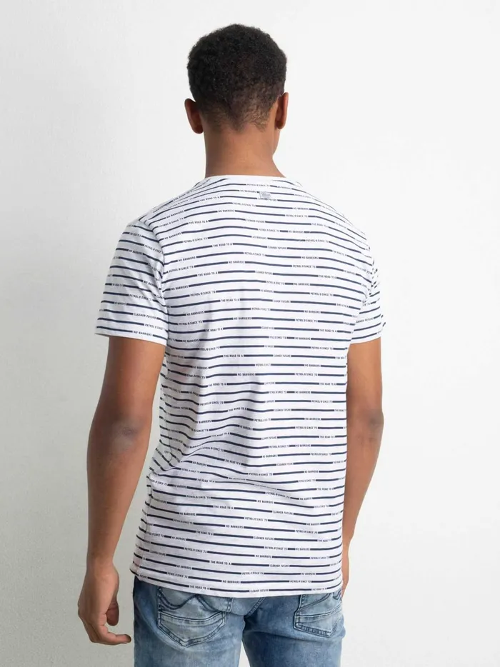 Men TShirts Petrol Industries Striped VNeck TShirt Silver Grey Melee