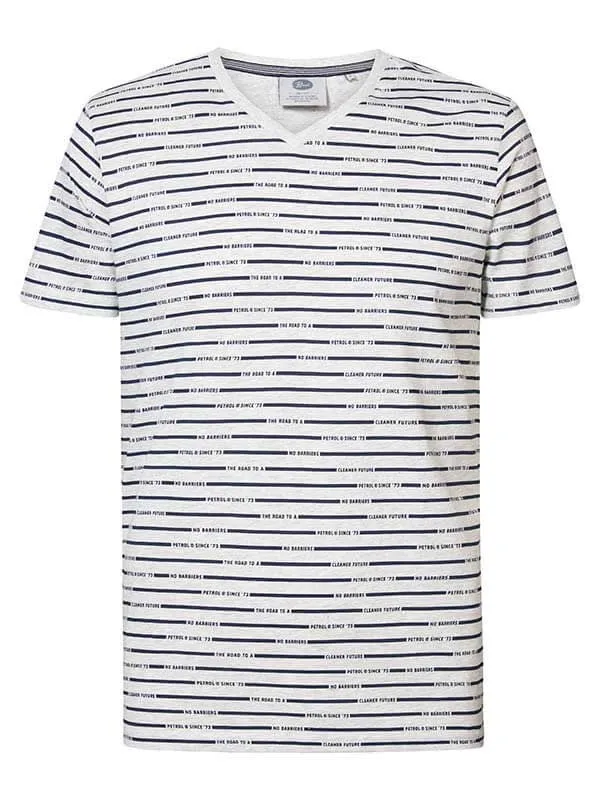 Men TShirts Petrol Industries Striped VNeck TShirt Silver Grey Melee