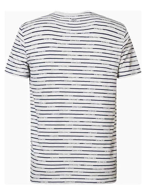 Men TShirts Petrol Industries Striped VNeck TShirt Silver Grey Melee