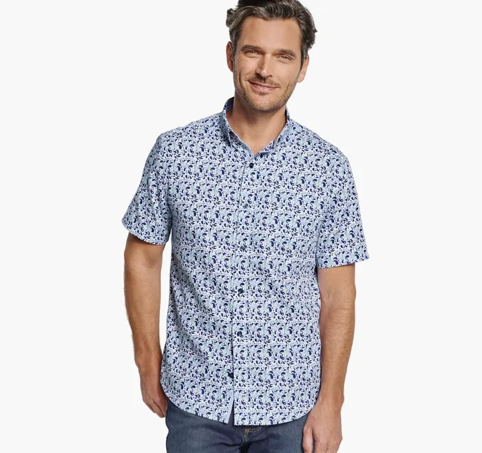 Men Textured Cotton ShortSleeve Shirt Mint Droplet JohnstonandMurphy ShortSleeve Shirts Men Textured Cotton ShortSleeve Shirt Mint Droplet JohnstonandMurphy ShortSleeve Shirts