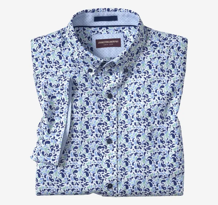 Men Textured Cotton ShortSleeve Shirt Mint Droplet JohnstonandMurphy ShortSleeve Shirts Men Textured Cotton ShortSleeve Shirt Mint Droplet JohnstonandMurphy ShortSleeve Shirts