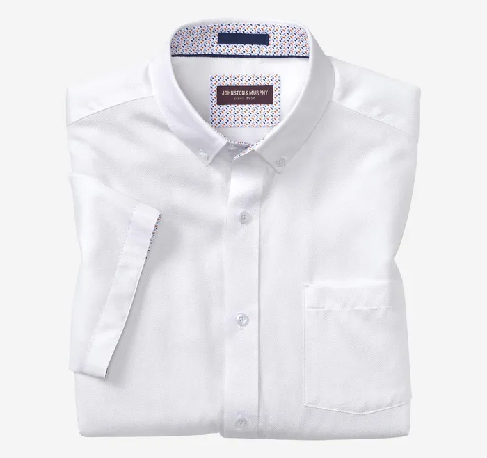 Men Textured Cotton ShortSleeve Shirt White Solid JohnstonandMurphy ShortSleeve Shirts Men Textured Cotton ShortSleeve Shirt White Solid JohnstonandMurphy ShortSleeve Shirts