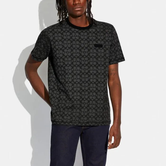 Men Tops and Bottoms Coach Essential T Shirt In Organic Cotton Charcoal Signature Men Tops and Bottoms Coach Essential T Shirt In Organic Cotton Charcoal Signature
