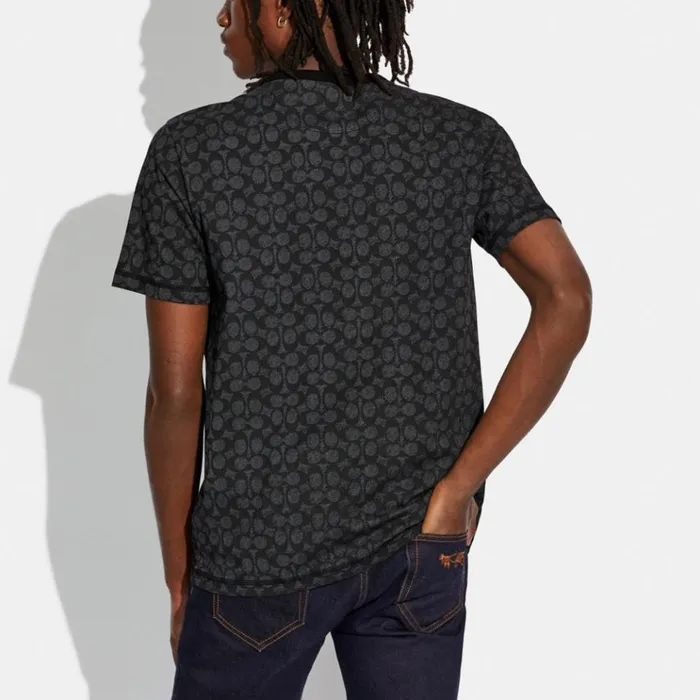 Men Tops and Bottoms Coach Essential T Shirt In Organic Cotton Charcoal Signature Men Tops and Bottoms Coach Essential T Shirt In Organic Cotton Charcoal Signature
