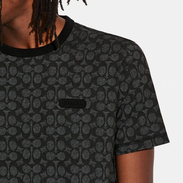 Men Tops and Bottoms Coach Essential T Shirt In Organic Cotton Charcoal Signature Men Tops and Bottoms Coach Essential T Shirt In Organic Cotton Charcoal Signature