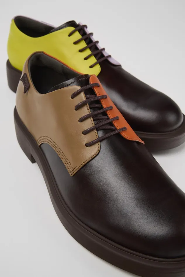 Men Twins Brown Leather Shoes Camper Formal Shoes