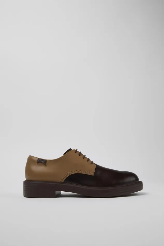 Men Twins Brown Leather Shoes Camper Formal Shoes Men Twins Brown Leather Shoes Camper Formal Shoes