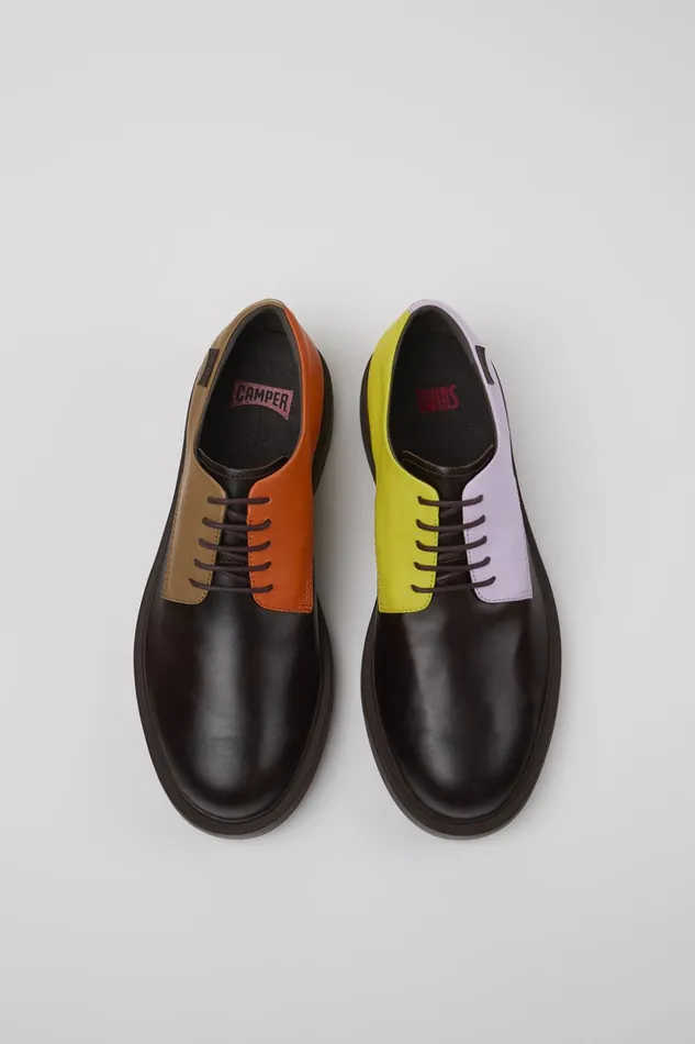 Men Twins Brown Leather Shoes Camper Formal Shoes Men Twins Brown Leather Shoes Camper Formal Shoes