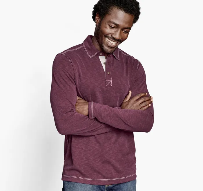 Men Vintage Slub LongSleeve Polo Burgundy JohnstonandMurphy Polos and Tees Men Vintage Slub LongSleeve Polo Burgundy JohnstonandMurphy Polos and Tees