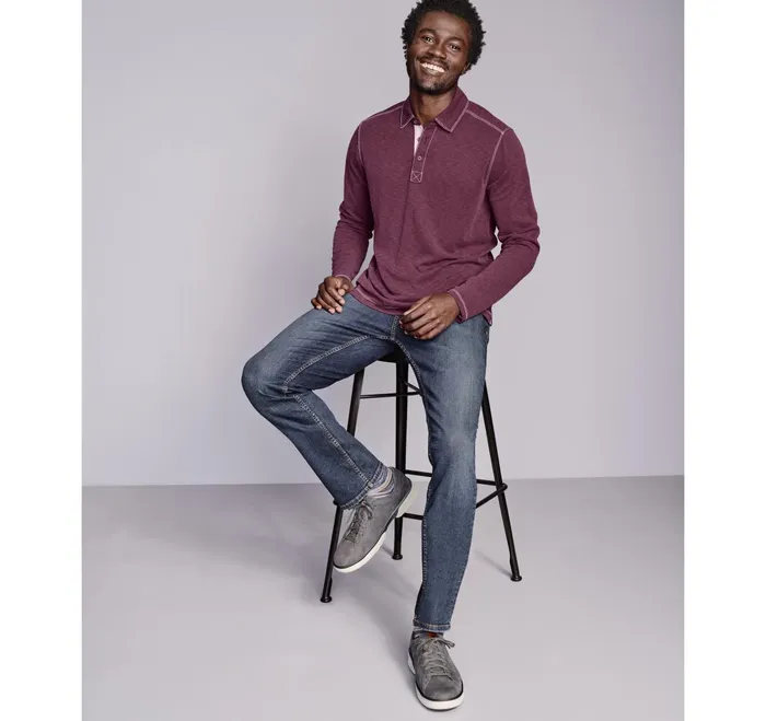 Men Vintage Slub LongSleeve Polo Burgundy JohnstonandMurphy Polos and Tees Men Vintage Slub LongSleeve Polo Burgundy JohnstonandMurphy Polos and Tees