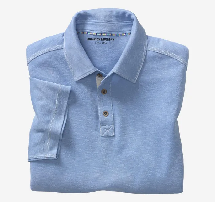 Men Vintage Slub Polo Light Blue JohnstonandMurphy Polos and Tees