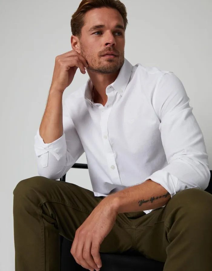 Men White Cotton Long Sleeve Slim Fit Shirt Threadbare Shirts