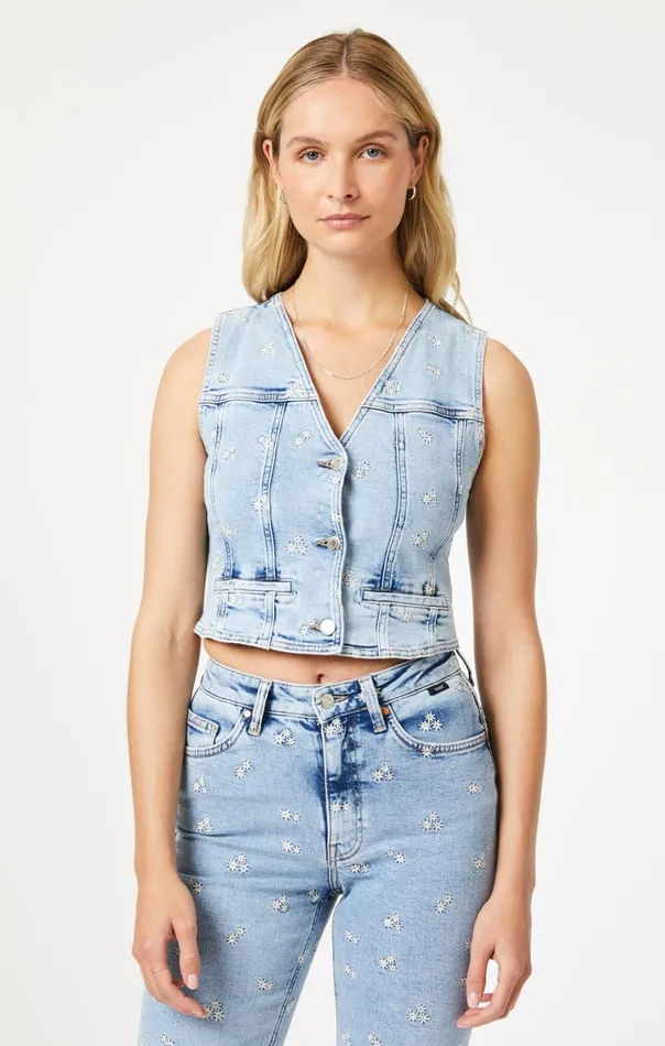 Merlin Vest In Light Blue Bloom Women Mavi Jeans Jackets Merlin Vest In Light Blue Bloom Women Mavi Jeans Jackets
