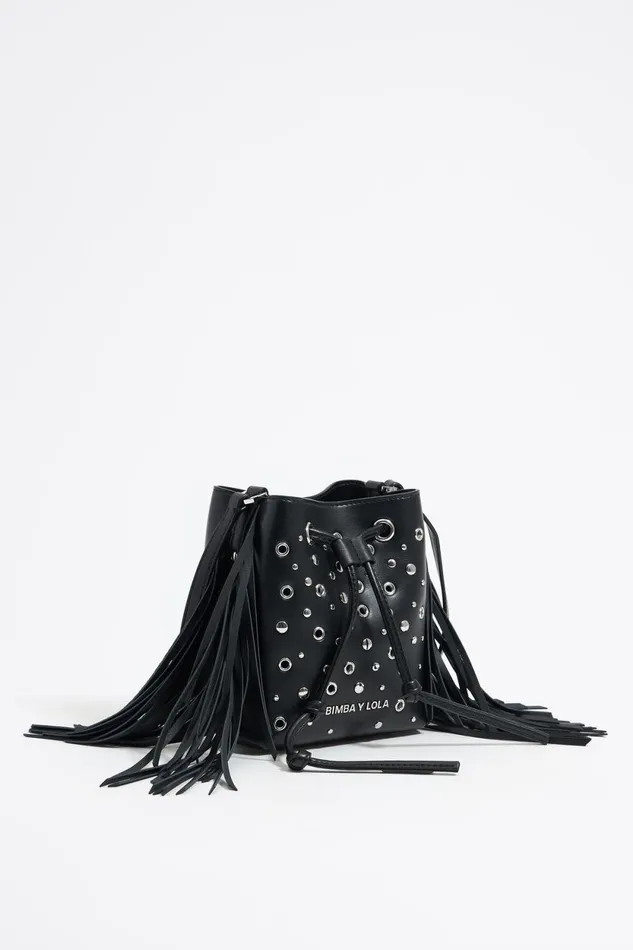 Mini Black Leather Studded Chihuahua Bucket Bag Black Women Bimba Y Lola Crossbody Bags Mini Black Leather Studded Chihuahua Bucket Bag Black Women Bimba Y Lola Crossbody Bags
