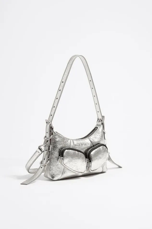 Mini Silver Leather Pocket Slouch Bag Silver Women Bimba Y Lola Shoulder Bags Mini Silver Leather Pocket Slouch Bag Silver Women Bimba Y Lola Shoulder Bags