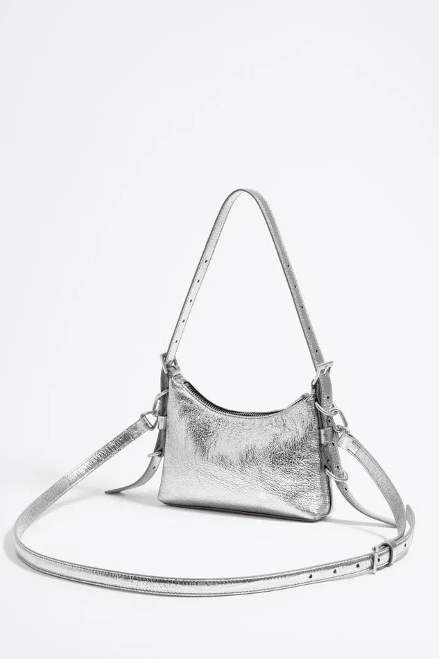Mini Silver Leather Pocket Slouch Bag Silver Women Bimba Y Lola Shoulder Bags Mini Silver Leather Pocket Slouch Bag Silver Women Bimba Y Lola Shoulder Bags