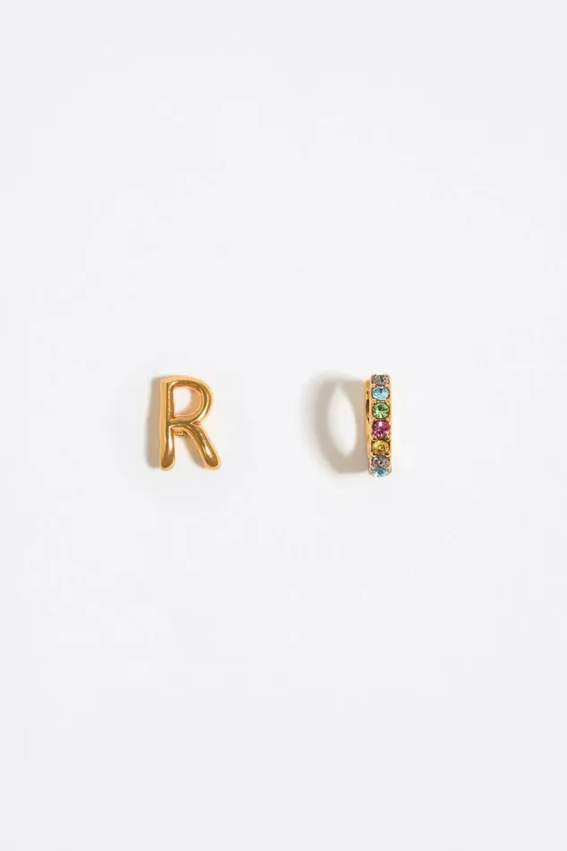Multicolor Crystal Mini Hoop And Letter R Earrings Gold Women Bimba Y Lola Alphabet