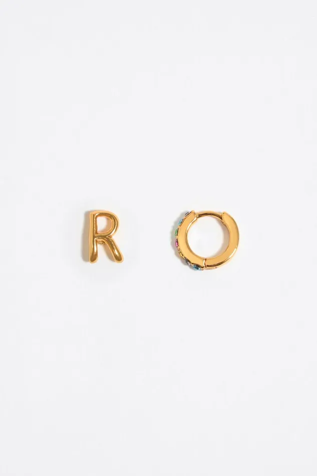 Multicolor Crystal Mini Hoop And Letter R Earrings Gold Women Bimba Y Lola Alphabet Multicolor Crystal Mini Hoop And Letter R Earrings Gold Women Bimba Y Lola Alphabet