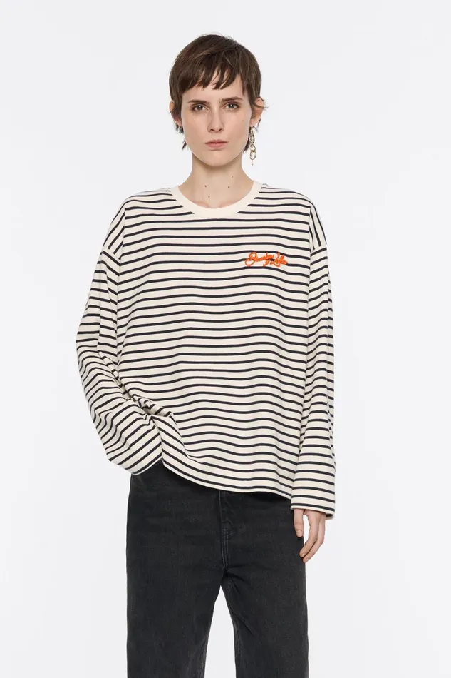 Navy Blue Striped Cotton Tshirt Navy Women Bimba Y Lola TShirts