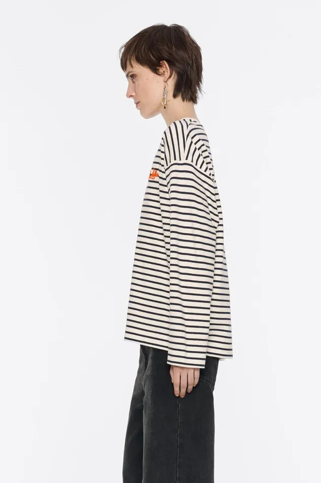 Navy Blue Striped Cotton Tshirt Navy Women Bimba Y Lola TShirts Navy Blue Striped Cotton Tshirt Navy Women Bimba Y Lola TShirts