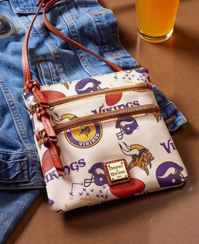 NFL Vikings N S Triple Zip Crossbody Vikings Woman Dooney and Bourke Crossbodies NFL Vikings N S Triple Zip Crossbody Vikings Woman Dooney and Bourke Crossbodies
