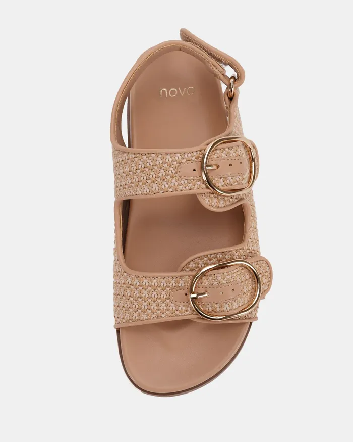 NOVO Shoes Flat Sandals Women TERI NATURAL RAFFIA Strappy Sandals