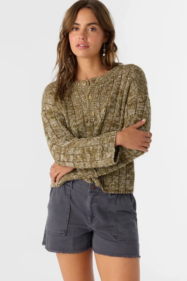 OCEANFRONT HENLEY LONG SLEEVE SWEATER Military Olive Women O039NEILL Clothing OCEANFRONT HENLEY LONG SLEEVE SWEATER Military Olive Women O039NEILL Clothing