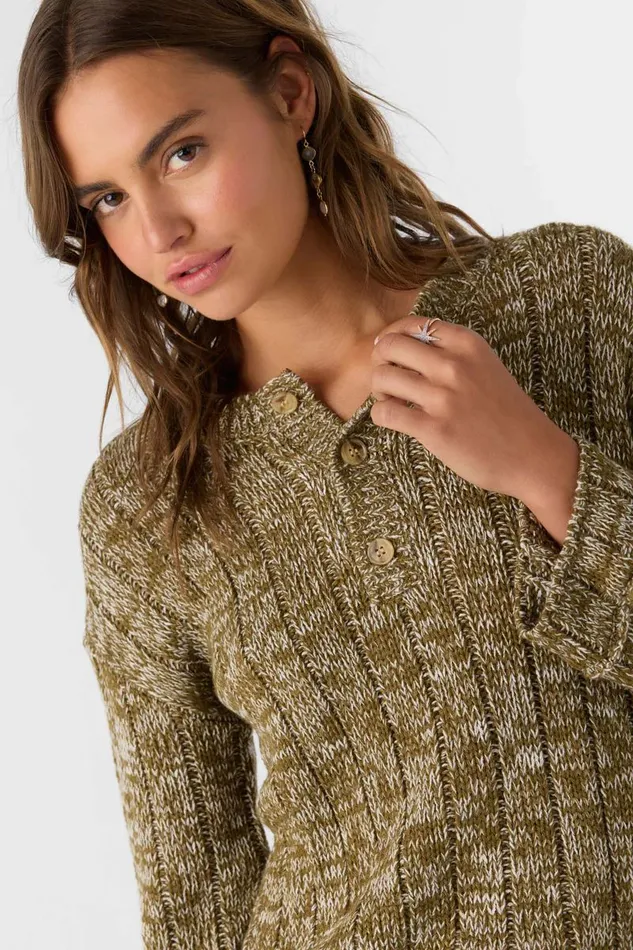 OCEANFRONT HENLEY LONG SLEEVE SWEATER Military Olive Women O039NEILL Clothing