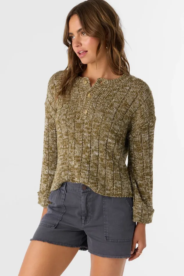 OCEANFRONT HENLEY LONG SLEEVE SWEATER Military Olive Women O039NEILL Clothing