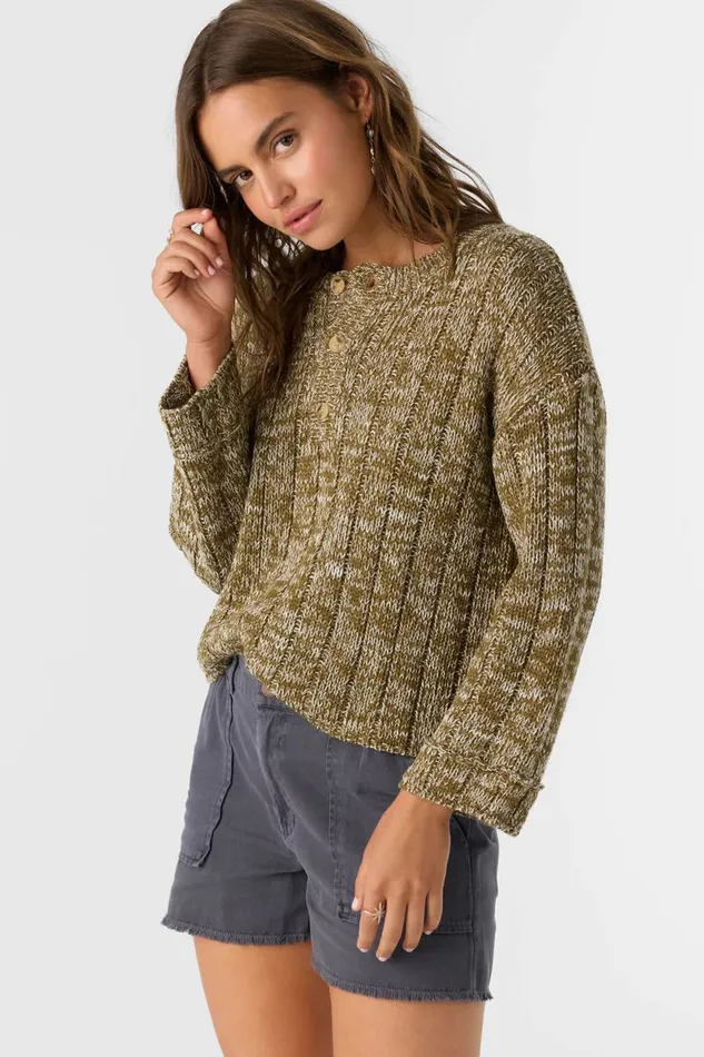 OCEANFRONT HENLEY LONG SLEEVE SWEATER Military Olive Women O039NEILL Clothing