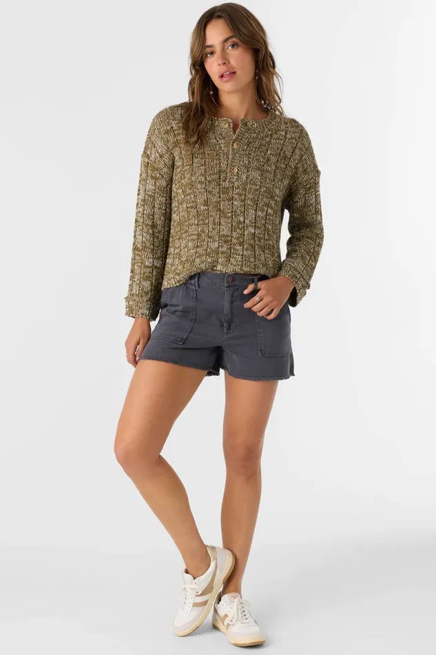 OCEANFRONT HENLEY LONG SLEEVE SWEATER Military Olive Women O039NEILL Clothing