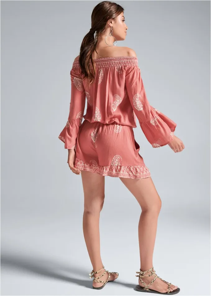 OffTheShoulder Romper Orange Multi Women VENUS Casual Jumpsuits and Rompers