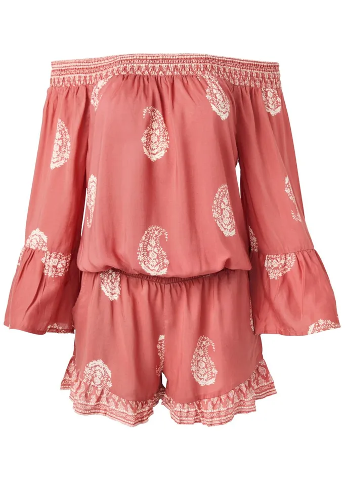 OffTheShoulder Romper Orange Multi Women VENUS Casual Jumpsuits and Rompers