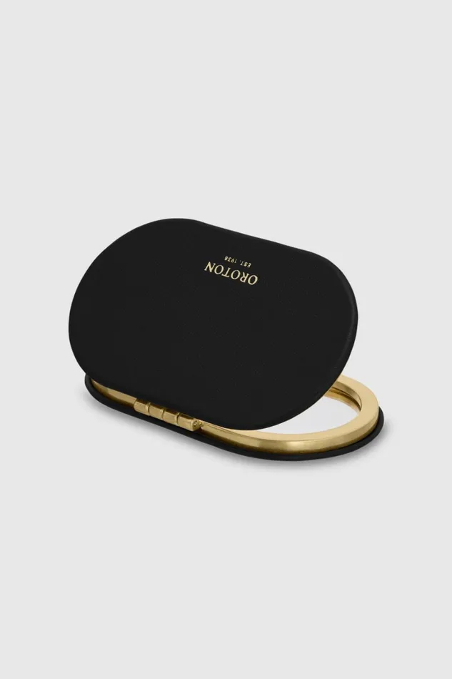 Oroton Clara Smooth Mirror Black Women Compact Mirrors