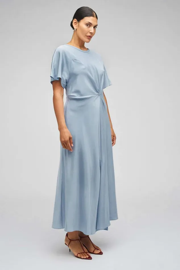 Oroton Drape Front Dress Denim Blue Women Dresses Oroton Drape Front Dress Denim Blue Women Dresses