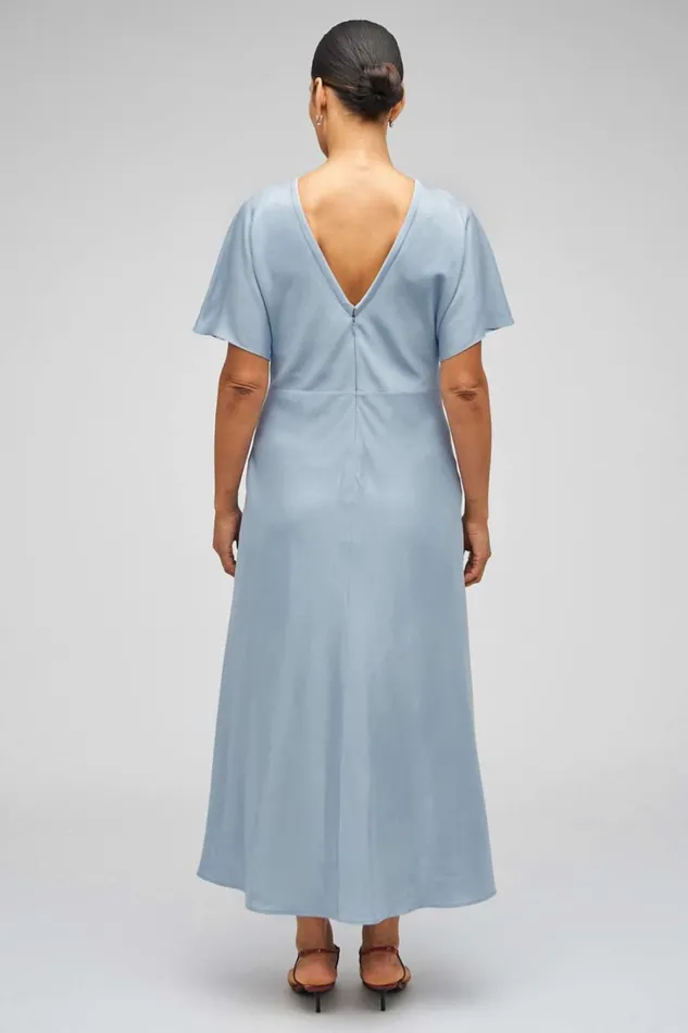 Oroton Drape Front Dress Denim Blue Women Dresses Oroton Drape Front Dress Denim Blue Women Dresses