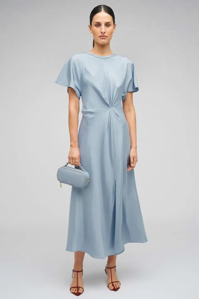 Oroton Drape Front Dress Denim Blue Women Dresses Oroton Drape Front Dress Denim Blue Women Dresses