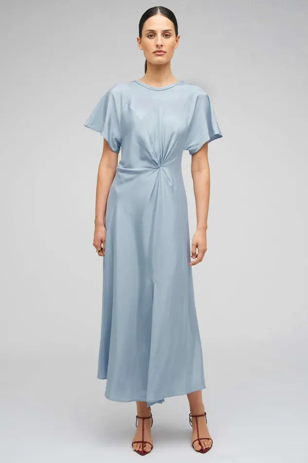 Oroton Drape Front Dress Denim Blue Women Dresses Oroton Drape Front Dress Denim Blue Women Dresses