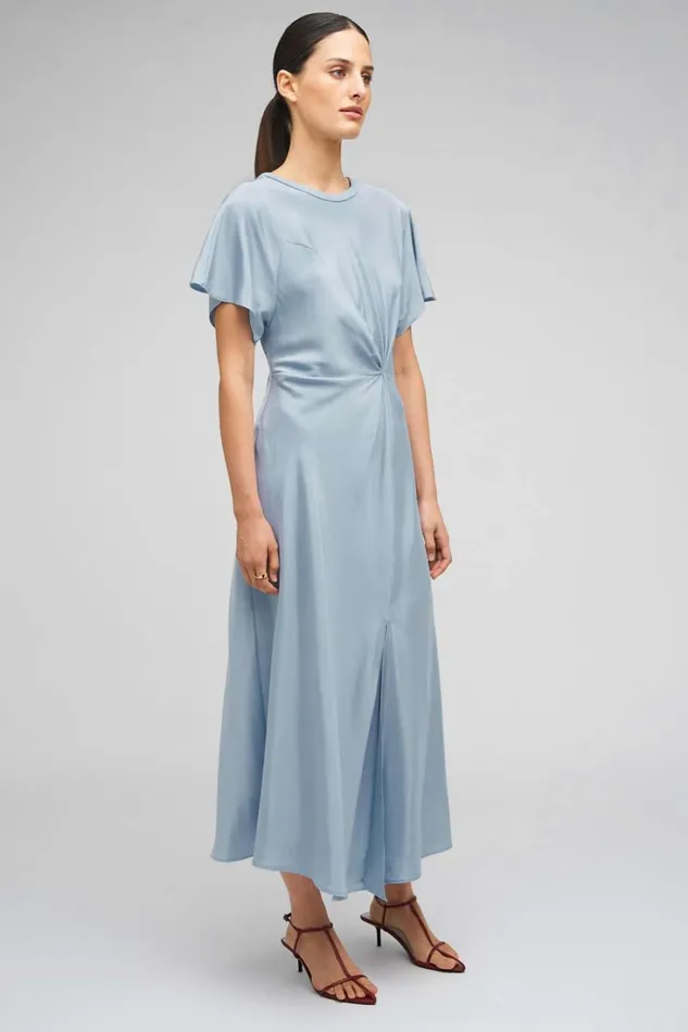 Oroton Drape Front Dress Denim Blue Women Dresses Oroton Drape Front Dress Denim Blue Women Dresses