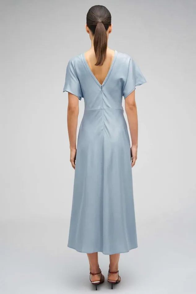 Oroton Drape Front Dress Denim Blue Women Dresses Oroton Drape Front Dress Denim Blue Women Dresses