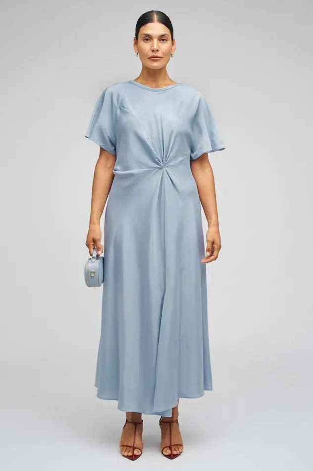 Oroton Drape Front Dress Denim Blue Women Dresses Oroton Drape Front Dress Denim Blue Women Dresses