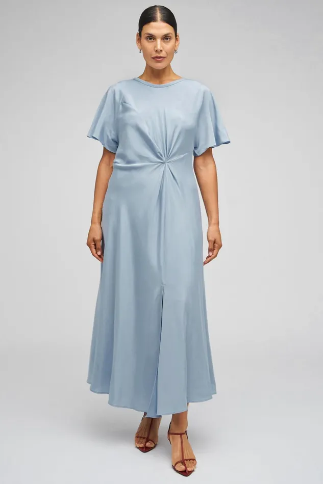 Oroton Drape Front Dress Denim Blue Women Dresses Oroton Drape Front Dress Denim Blue Women Dresses